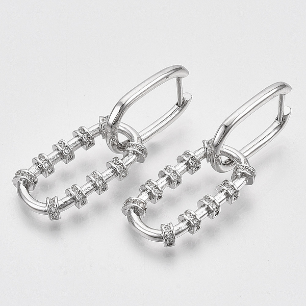 

PandaHall Brass Micro Pave Cubic Zirconia Huggie Hoop Earring, Ring, Oval Ring, Platinum, 39mm, Pin: 1mm Brass Ring