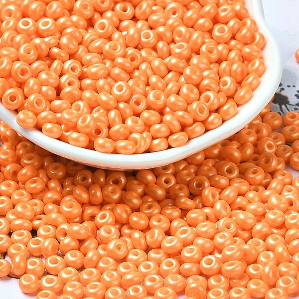 

PandaHall Baking Paint Luster Glass Seed Beads, Donut, Dark Orange, 4x2.5mm, Hole: 1mm, 6205pcs/pound Glass Donut