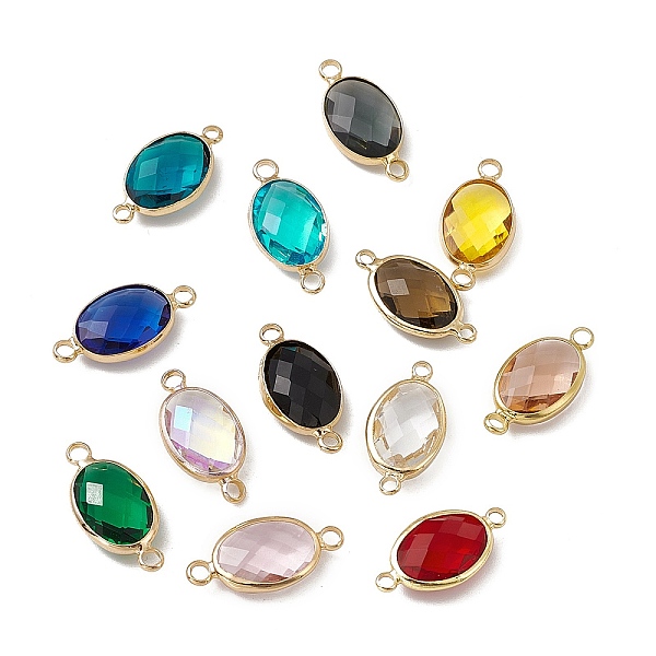 

PandaHall Transparent K9 Glass Connector Charms, with Light Gold Plated Brass Findings, Faceted, Oval Links, Mixed Color, 21.5x10.5x5.5mm..., Multicolor
