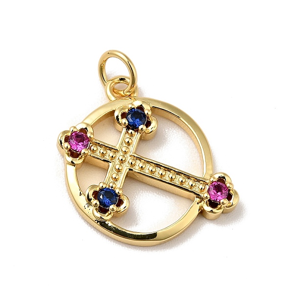 

PandaHall Rack Plating Brass Micro Pave Cubic Zirconia Pendants, with Jump Ring, Cadmium Free & Nickel Free & Lead Free, Flat Round with..., Purple