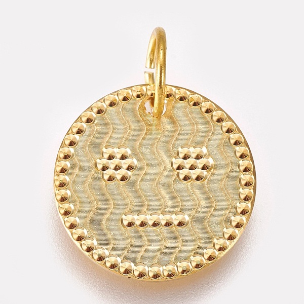

PandaHall Brass Pendants, Flat Round with Face, Real 18K Gold Plated, 20x1.5mm, Hole: 5.5mm Brass Flat Round