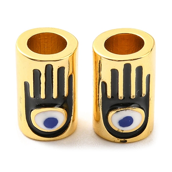 

PandaHall Brass Enamel Beads, Lead Free & Cadmium Free, Real 18K Gold Plated, Column with Hamsa Hand, Black, 9.5x6mm, Hole: 3.8mm...