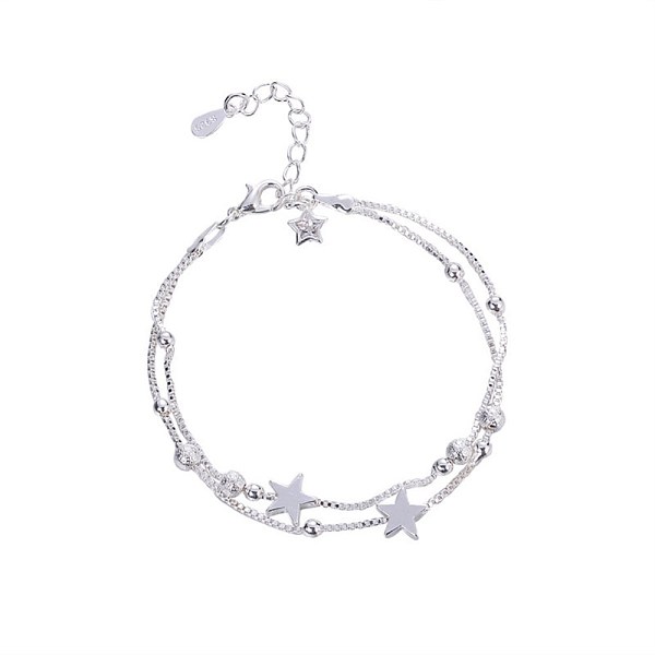 

PandaHall Brass Link Bracelet, with Round Beads, Star, Platinum Brass