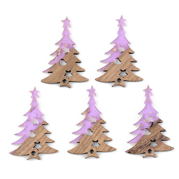 

PandaHall Transparent Resin & Walnut Wood Pendants, with Gold Foil, Christmas Tree, Lilac, 38x25x3mm, Hole: 2mm Resin+Wood Tree Purple