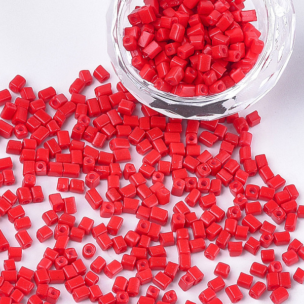 

PandaHall Baking Paint Glass Beads, Cube, Red, 3~6x2~2.5x2~2.5mm, Hole: 1mm, about 15000pcs/bag Glass Cube Red