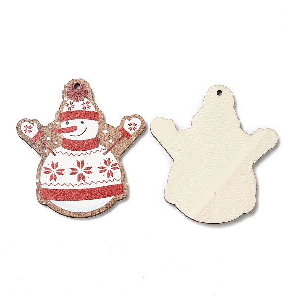 

PandaHall Single Face Christmas Printed Wood Big Pendants, Snowman Charms, Red, 54.5x49.5x2.5mm, Hole: 2mm Wood Snowman Red