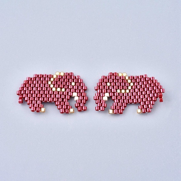 

PandaHall Handmade Seed Beads Pendants, with Elastic Thread, Loom Pattern, Elephant, Dark Red, 16x24~26x1.5mm Glass Elephant Red
