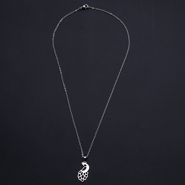 

PandaHall 201 Stainless Steel Pendants Necklaces, with Cable Chains and Lobster Claw Clasps, Peacock, Stainless Steel Color, 17.71 inch...