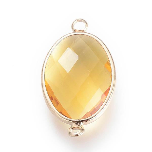 

PandaHall Glass Links connectors, with Brass Findings, Faceted, Oval, Gold, 18.5x10.5x4.5mm, Hole: 2.5mm Glass Oval Gold