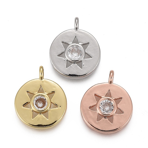 

PandaHall Brass Micro Pave Clear Cubic Zirconia Pendants, Long-Lasting Plated, Flat Round with Star, Mixed Color, 15x12x3.5mm, Hole: 2mm...