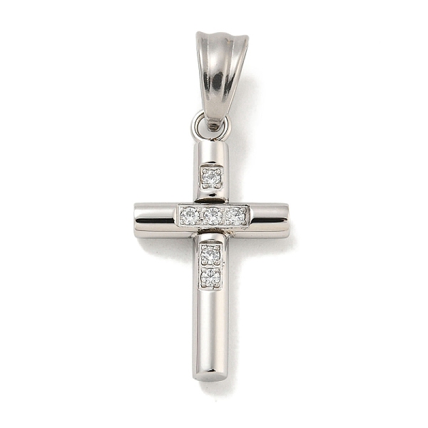 

PandaHall 304 Stainless Steel Cubic Zirconia Pendants, Cross Charm, Stainless Steel Color, 23.5x13x3mm, Hole: 7x5mm Stainless Steel+Cubic..., Clear