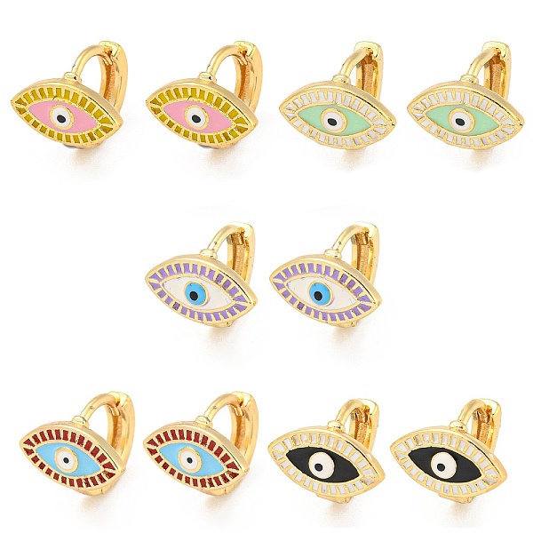 

PandaHall Evil Eye Real 18K Gold Plated Brass Hoop Earrings, with Enamel, Mixed Color, 10.5x12mm Brass Evil Eye Multicolor
