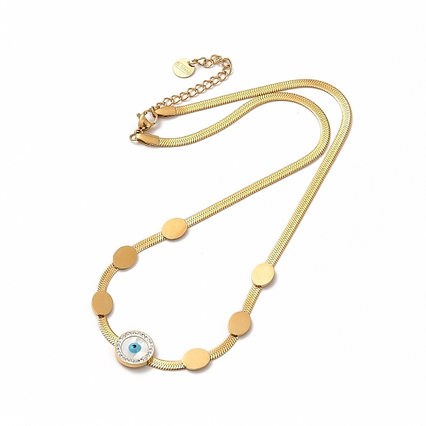 

PandaHall Ion Plating(IP) 304 Stainless Steel Rhinestone & Shell Enamel Evil Eye Pendant Necklaces, Snake Chain Necklaces for Women, Golden...