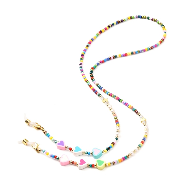 

PandaHall Glass Seed Beads Eyeglasses Chains, with Heart Polymer Clay Beads, Neck Strap for Eyeglasses, with Rubber Loop Ends, Colorful...