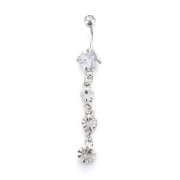 

PandaHall Piercing Jewelry, Brass Cubic Zirciona Navel Ring, Belly Rings, with 304 Stainless Steel Bar, Platinum, 65mm, Bar: 15 Gauge(1.5mm)..., Clear