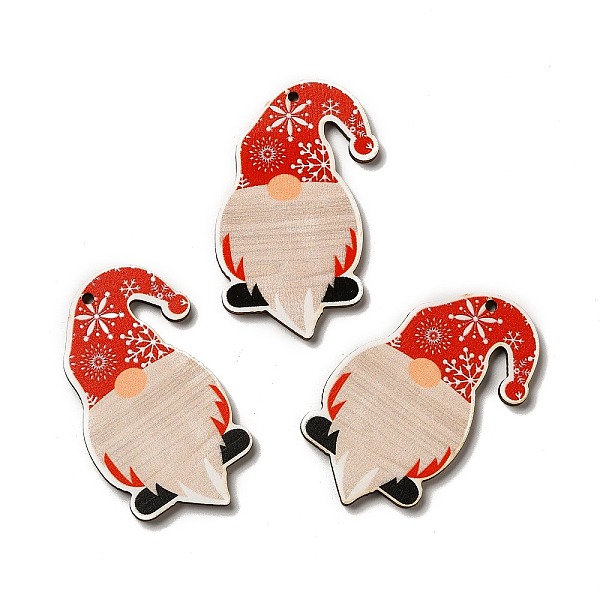 

PandaHall Christmas Single Face Printed Wood Big Pendants, Gnome Charms, Red, 54x37x26mm, Hole: 2mm Wood Gnome Red