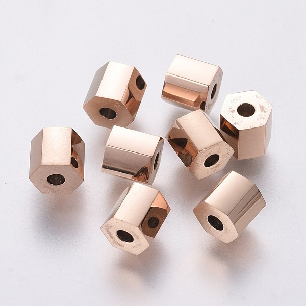 

PandaHall Ion Plating(IP) 304 Stainless Steel Beads, Faceted, Column, Rose Gold, 6x6mm, Hole: 2mm 304 Stainless Steel Column