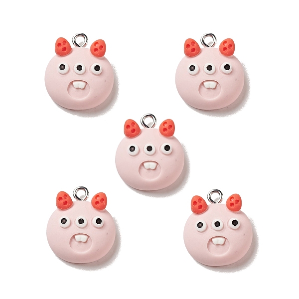 

PandaHall Opaque Resin Pendants, with Platinum Tone Iron Loops, Monster Charm, Pink, 20x17x8mm, Hole: 2mm Iron+Resin Others Pink