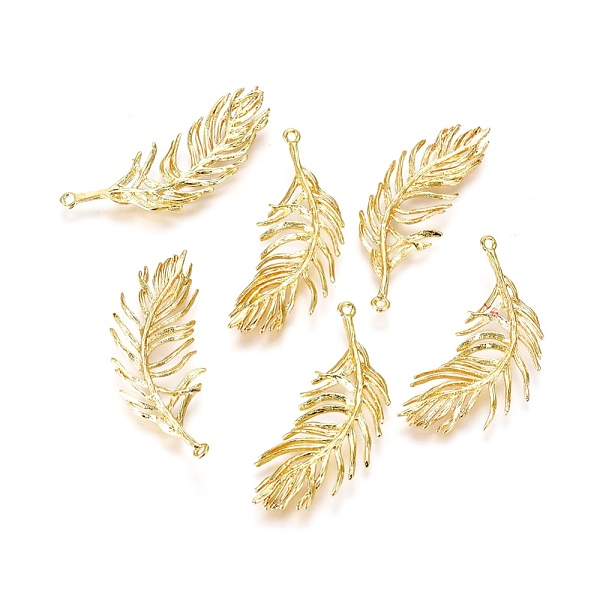 

PandaHall Brass Pendants, Feather, Real 18K Gold Plated, 37.5x12.5x1.5mm, Hole: 1.2mm Brass Feather
