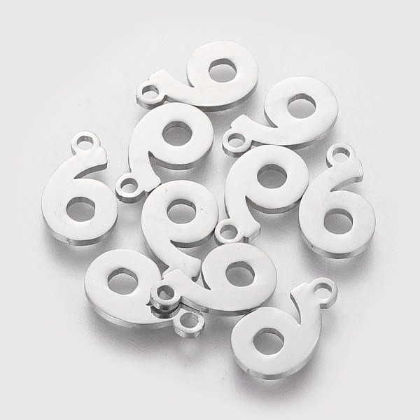 

PandaHall 201 Stainless Steel Charms, Num.6, 12.5x7.5x1.1mm 201 Stainless Steel Number