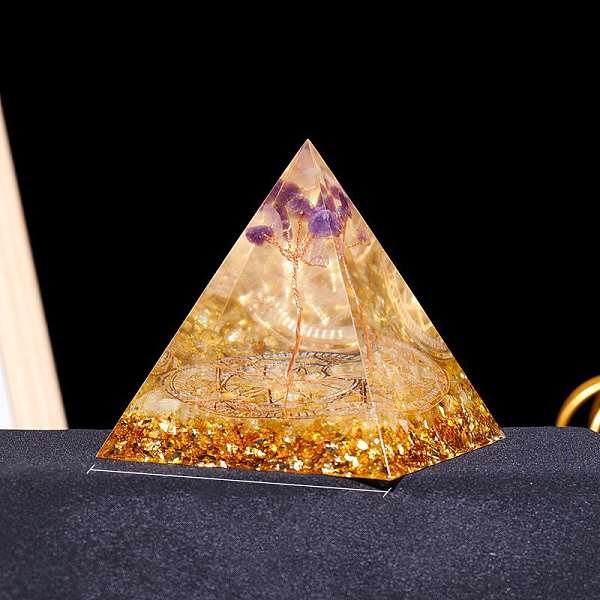 

PandaHall Resin Orgonite Pyramid Display Decorations, with Natural Citrine, for Home Office Desk, 60mm Citrine Pyramid