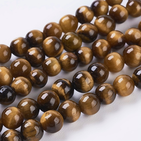 

PandaHall Natural Tiger Eye Beads Strands, Round, Goldenrod, 4mm, Hole: 1mm, about 46pcs/strand, 7.4 inch Tiger Eye Round Gold