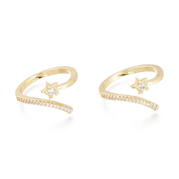 

PandaHall Brass Micro Pave Clear Cubic Zirconia Cuff Rings, Open Rings, Star, Real 18K Gold Plated, Size 7, Inner Diameter: 17mm Brass+Cubic...