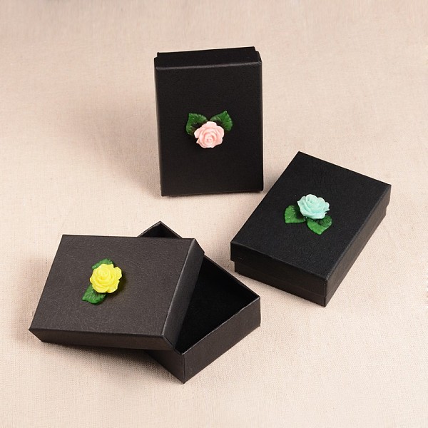 

PandaHall Rectangle Black Cardboard Jewelry Box, with Resin Flower and Acrylic Leaf, Mixed Color, 91x66x29mm Paper Rectangle Multicolor