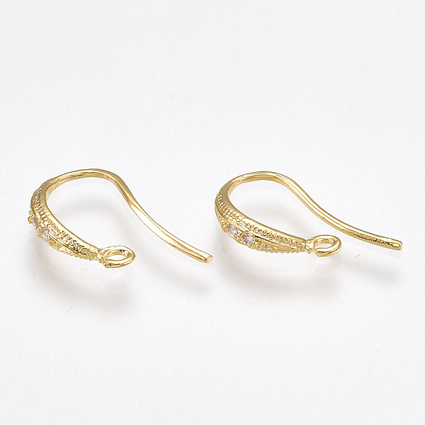 

PandaHall Brass Earring Hooks, with Cubic Zirconia and Horizontal Loop, Real 18K Gold Plated, 14~16x9x2.5mm, Hole: 0.8mm, Pin: 0.8mm Brass..., Clear