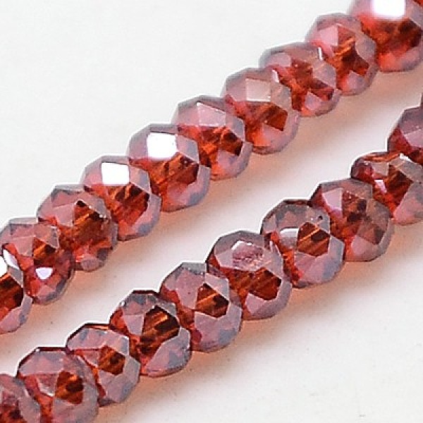 

PandaHall Electroplate Glass Beads Strands, Full Rainbow Plated, Faceted, Rondelle, FireBrick, 3x2mm, Hole: 1mm, about 160~165pcs/strand..., Red