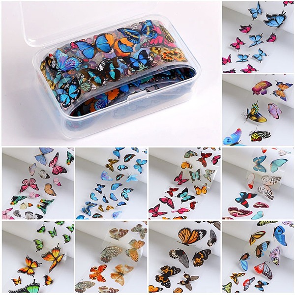 

PandaHall 10 Style Transfer Foil Nail Art Stickers, Nail Decals, DIY Nail Tips Decoration for Women, Butterfly Pattern, 50x4cm, 10sheets/box..., Multicolor