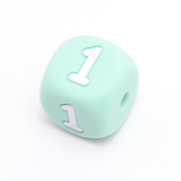 

PandaHall Silicone Beads, for Bracelet or Necklace Making, Arabic Numerals Style, Aquamarine Cube, Num.1, 10x10x10mm, Hole: 2mm Silicone..., Green