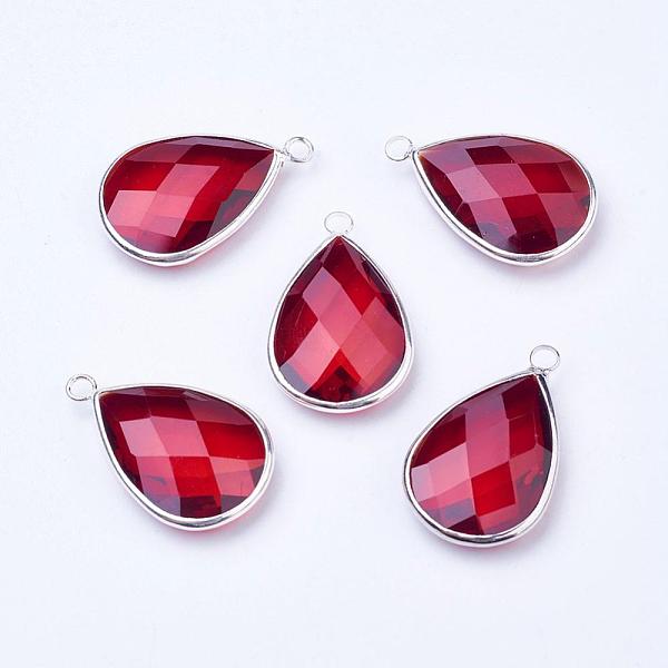 

PandaHall Silver Color Plated Brass Glass Teardrop Pendants, Faceted, Dark Red, 18x10x5mm, Hole: 2mm Brass+Glass Teardrop Red