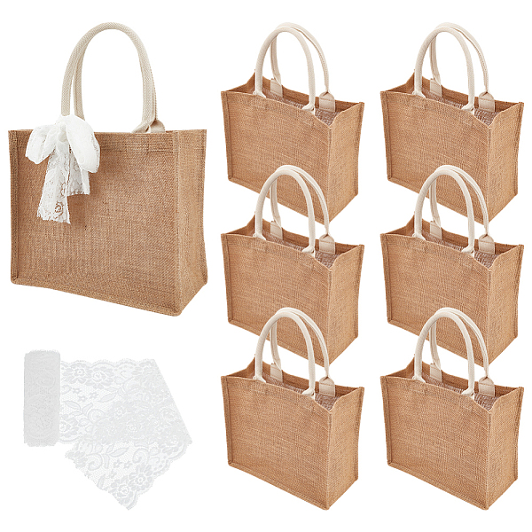 

PandaHall 8Pcs Rectangle Burlap Tote Bags, Reusable Canvas Shopping Grocery Bags with Handles, for Woman, with 1 Yard Elastic Lace Trim..., Orange