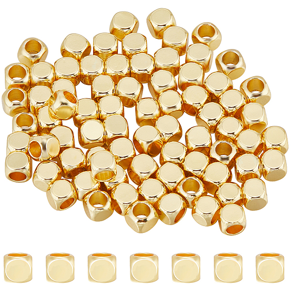 

PandaHall CREATCABIN 100Pcs Real 18K Gold Plated Brass Beads Cube Spacer Beads Square Smooth Beads Gold Stackable Metal Mini Beads...