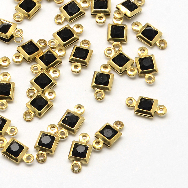 

PandaHall Golden Tone Brass Glass Links connectors, Faceted Square, Black, 9.5x5x2.5mm, Hole: 1mm Glass Square Black
