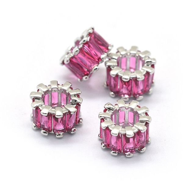 

PandaHall Cubic Zirconia European Beads, Large Hole Beads, with Brass Findings, Column, Platinum, Deep Pink, 10.5x6.5mm, Hole: 5.5mm...
