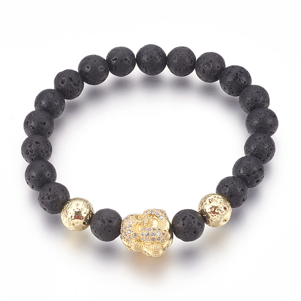 

PandaHall Stretch Bracelets, with Long-Lasting Plated Electroplated Natural Lava Rock, Natural Lava Rock and Brass Cubic Zirconia Beads..., Clear