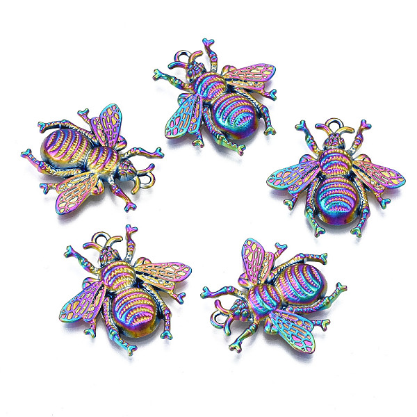 

PandaHall Rainbow Color Alloy Pendants, Cadmium Free & Nickel Free & Lead Free, Bee, 25x25.5x4mm, Hole: 1.6mm Alloy Bees