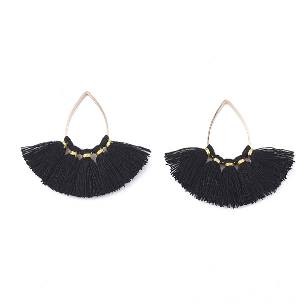 

PandaHall Polycotton(Polyester Cotton) Tassel Pendant Decorations, with Brass Findings, Fan, Light Gold, Black, 35~38x34~40x3mm, Hole...