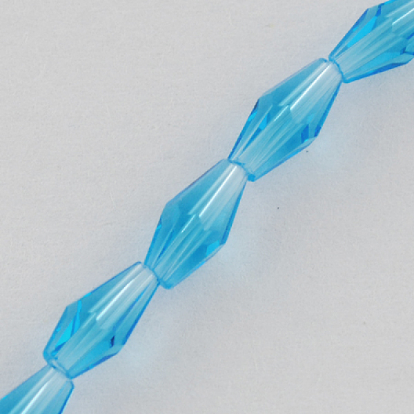 

PandaHall Glass Beads Strands, Faceted, Bicone, Deep Sky Blue, 8x4x4mm, Hole: 1mm Glass Bicone Blue