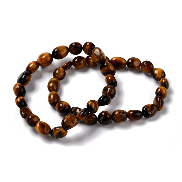 

PandaHall Natural Tiger Eye Beaded Stretch Bracelets, Tumbled Stone, Nuggets, Inner Diameter: 2 inch(5~5.2cm) Tiger Eye