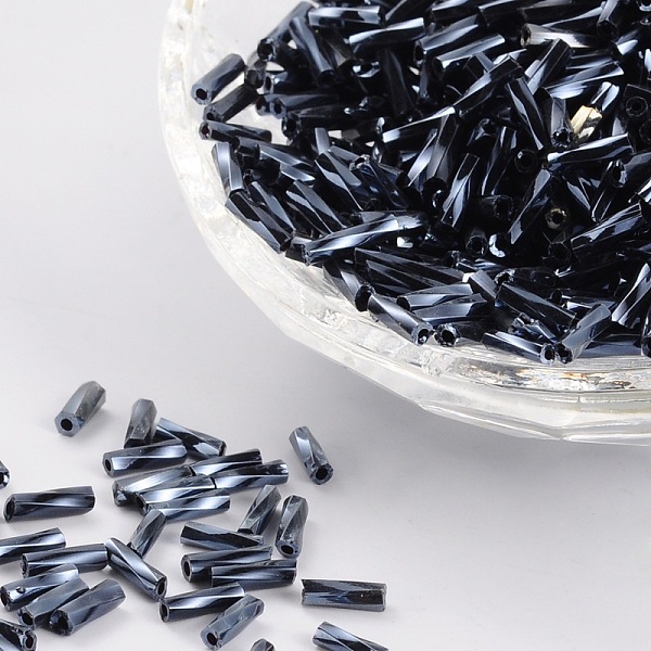 

PandaHall Glass Twist Bugles Seed Beads, Marine Blue, about 6mm long, 1.8mm in diameter, hole: 0.6mm, 1250pcs/50g Glass Blue