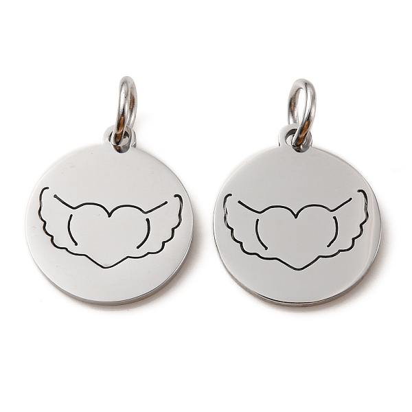 

PandaHall 304 Stainless Steel Charms, Laser Cut, with Jump Ring, Stainless Steel Color, Hollow, Flat Round Charm, Heart, 13.5x12x1mm, Hole...