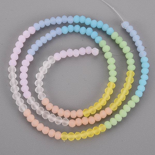 

PandaHall 7 Colors Frosted Glass Beads Strands, Segmented Multi-color Beads, Faceted Rondelle, Mixed Color, 3.5x3mm, Hole: 0.6mm, about..., Multicolor