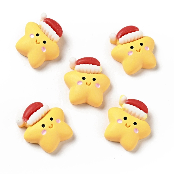 

PandaHall Opaque Christmas Resin Cabochons, Star with Red Hat, Gold, 21x20x7.5mm Resin Star Gold