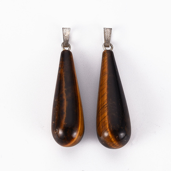 

PandaHall Natural Tiger Eye Pendants, with Stainless Steel Snap On Bails, Teardrop, Stainless Steel Color, 33~36x10mm, Hole: 3x4mm Tiger Eye...