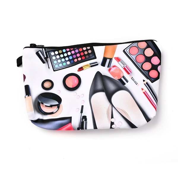 

PandaHall Polyester Tarp Zip Cosmetic Pouches, Rectangle with Cosmetics Pattern, White, 14x21.8x2.1cm Polyester Others White