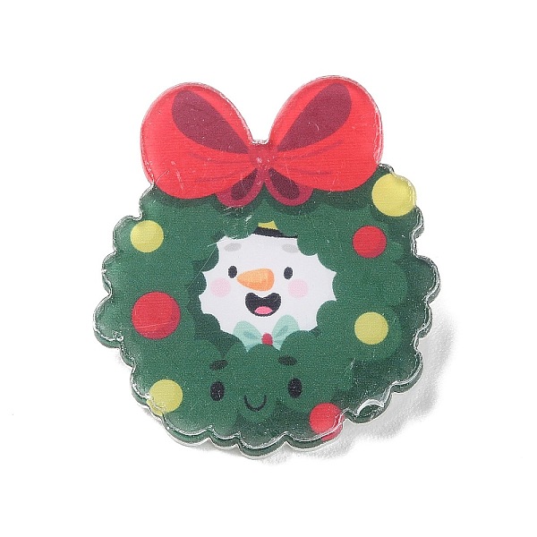 

PandaHall Christmas Theme Acrylic Badges, Iron Pin Brooch, Christmas Wreath, 37.5x33x2mm Acrylic Christmas Wreath