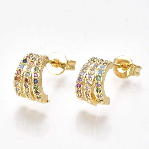 

PandaHall Brass Micro Pave Cubic Zirconia Ear Studs, with Ear Nuts, Golden, 9x6.5mm, Pin: 0.7mm Cubic Zirconia Clear
